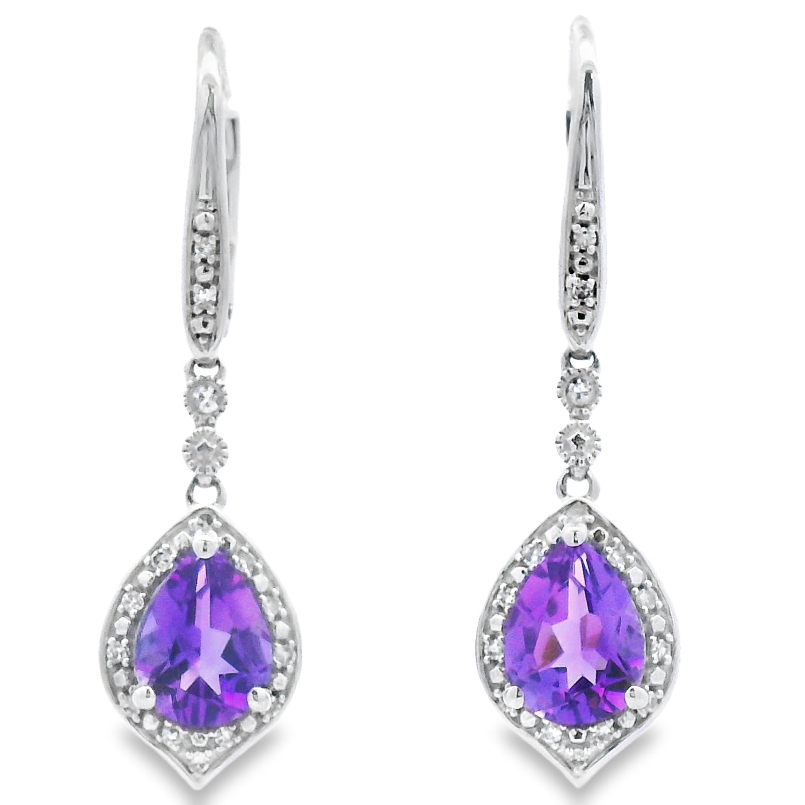 2.13ct Amethyst Diamond Dangle Earrings 10K White Gold
