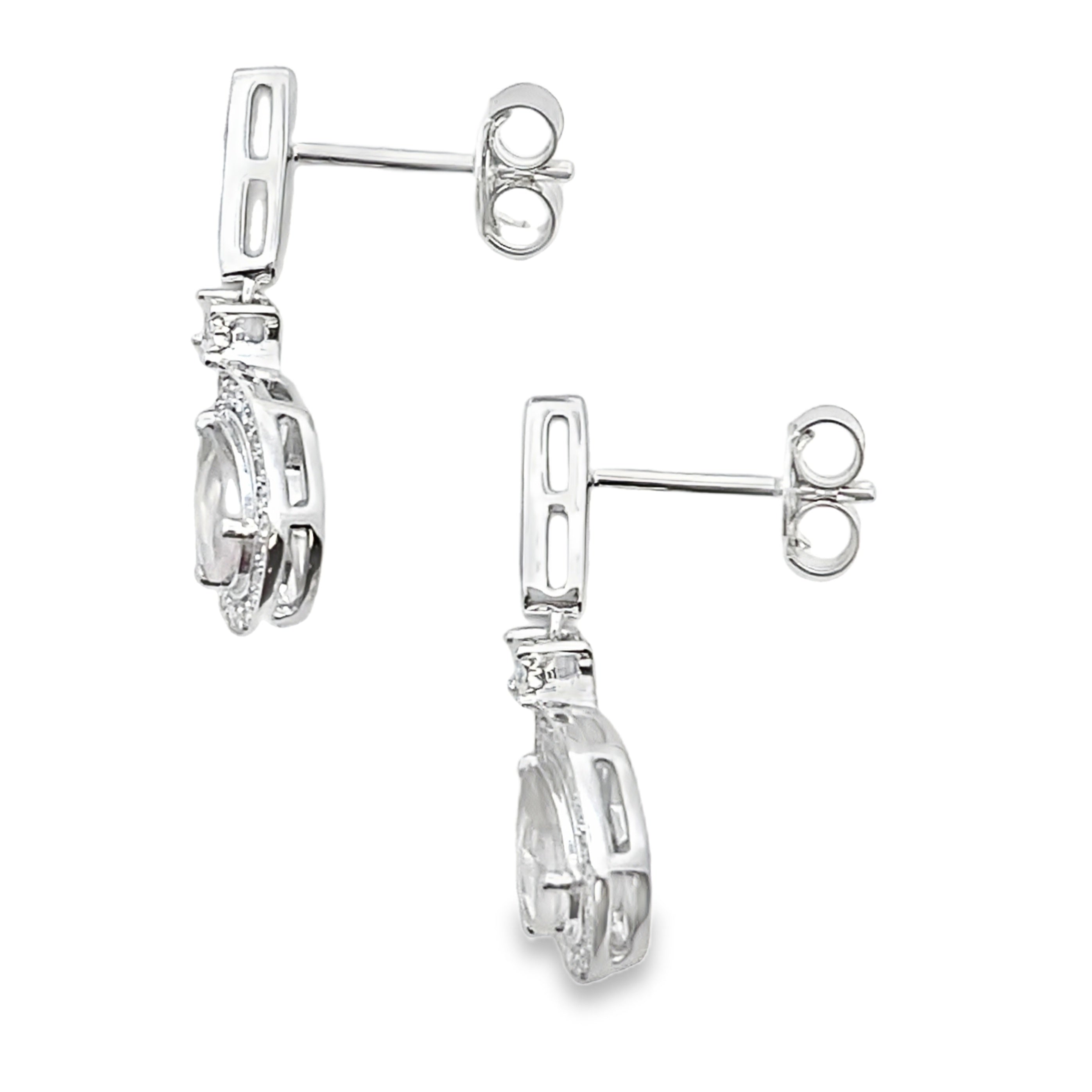 Rose Quartz Diamond Dangle Earrings 10K White Gold