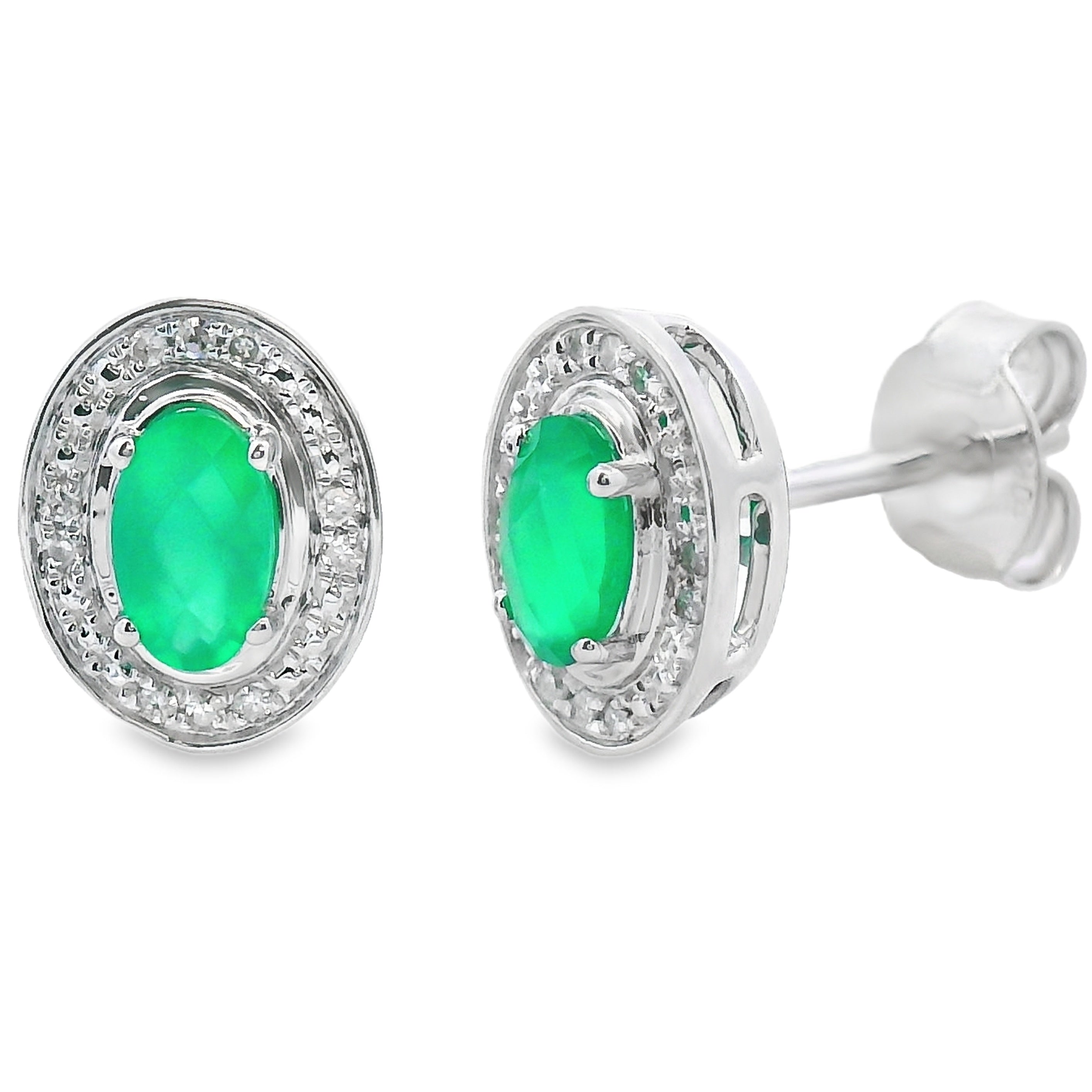 .54ct Chalcedony Diamond Earrings 10K White Gold