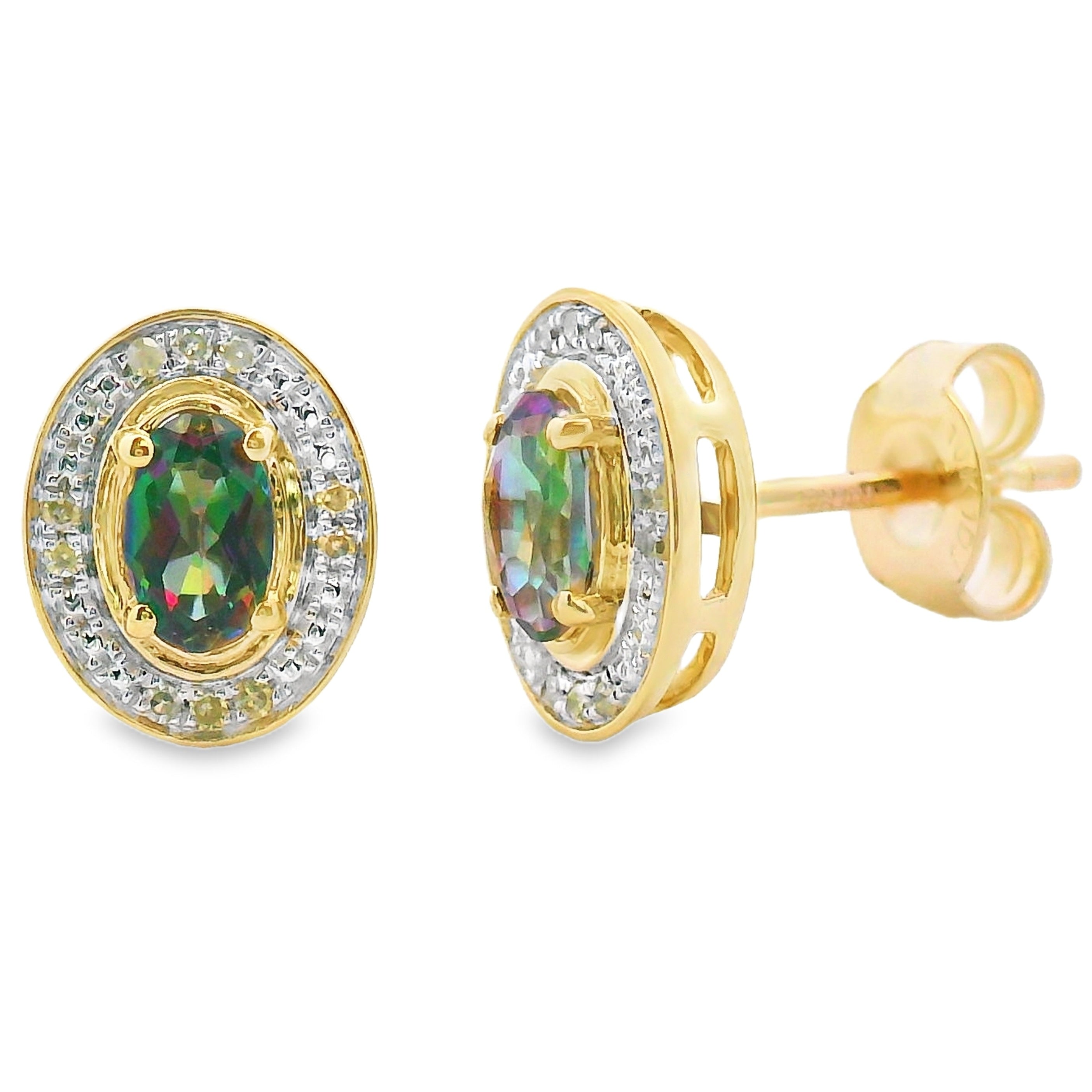 Mystic Fire Topaz Diamond Earrings 10K Yellow Gold