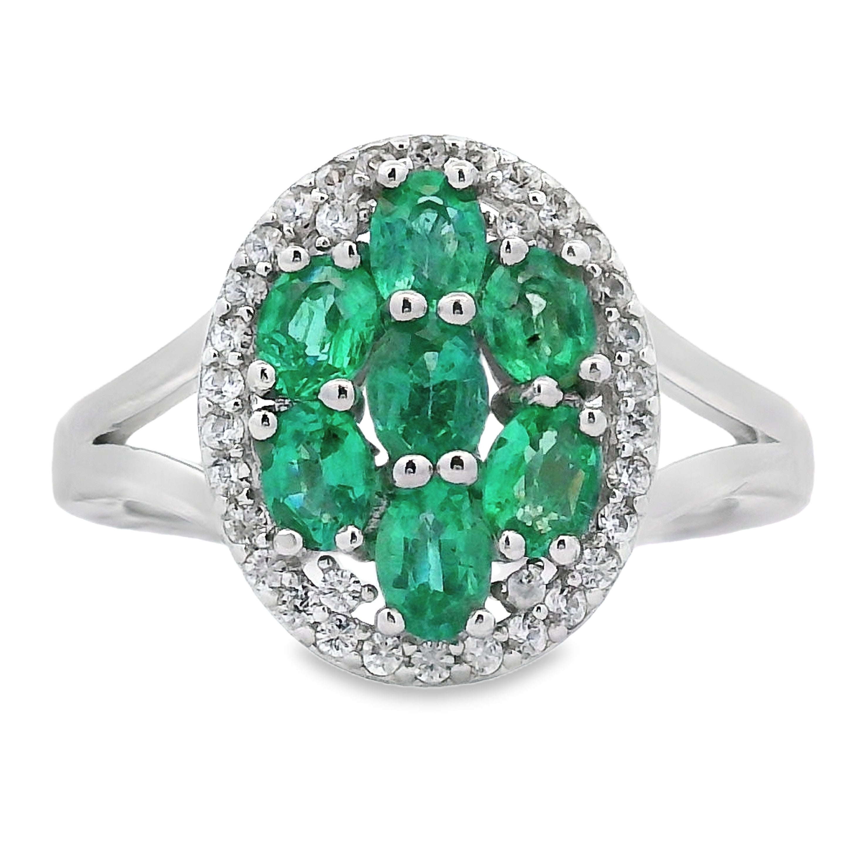 1.44ct Esmeralda Zafiro Anillo Plata de Ley
