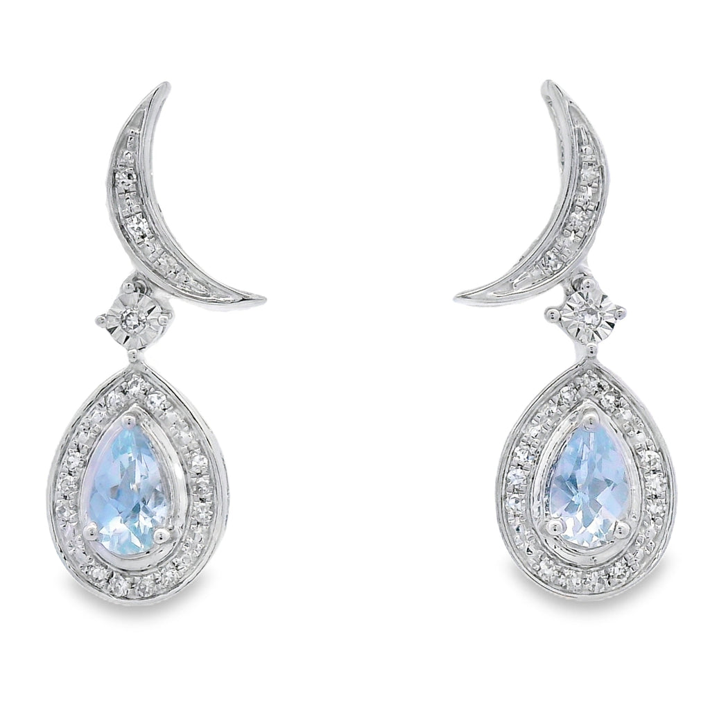 Aquamarine Diamond Dangle Earrings 10K White Gold