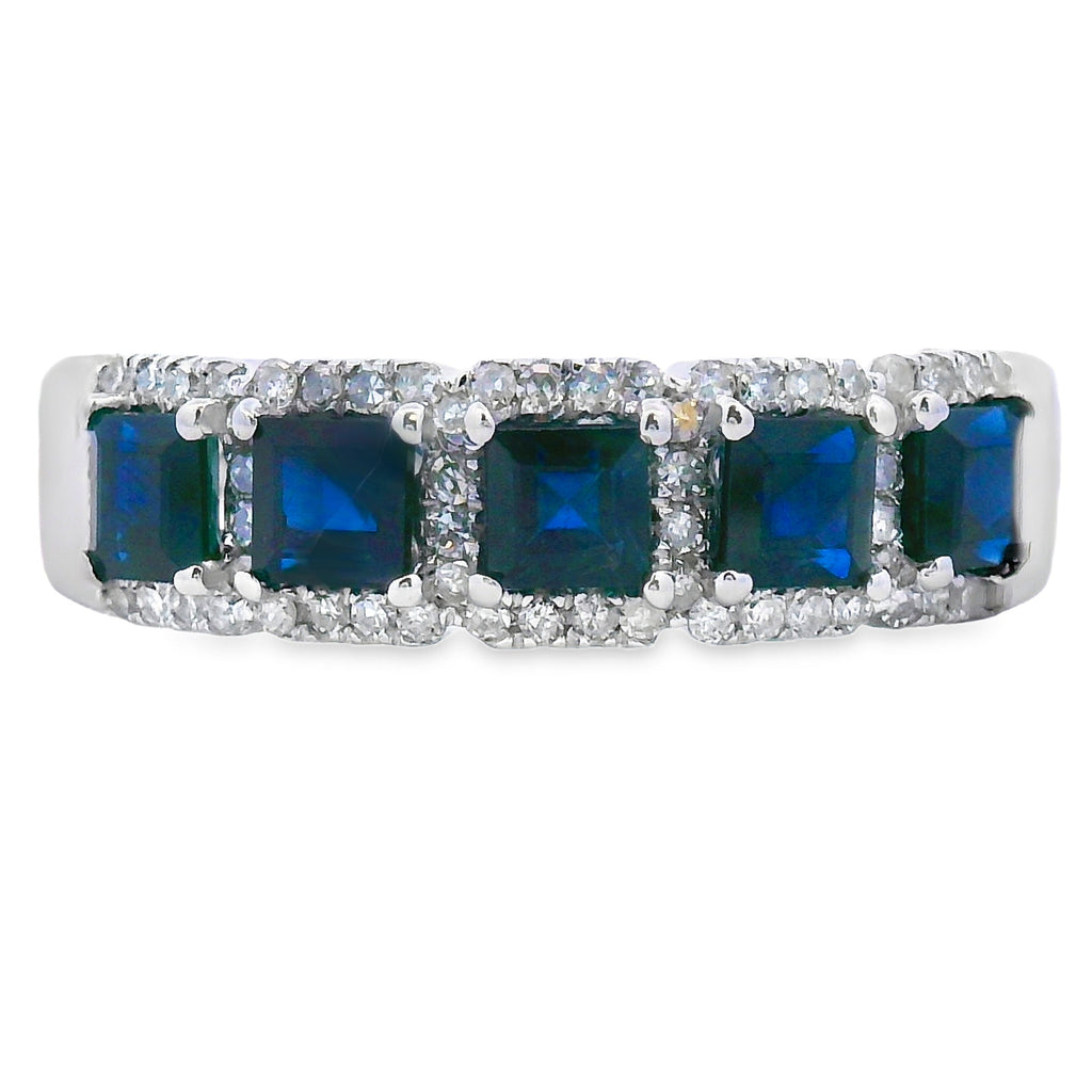 Sapphire Diamond Wedding Band Ring 10K White Gold