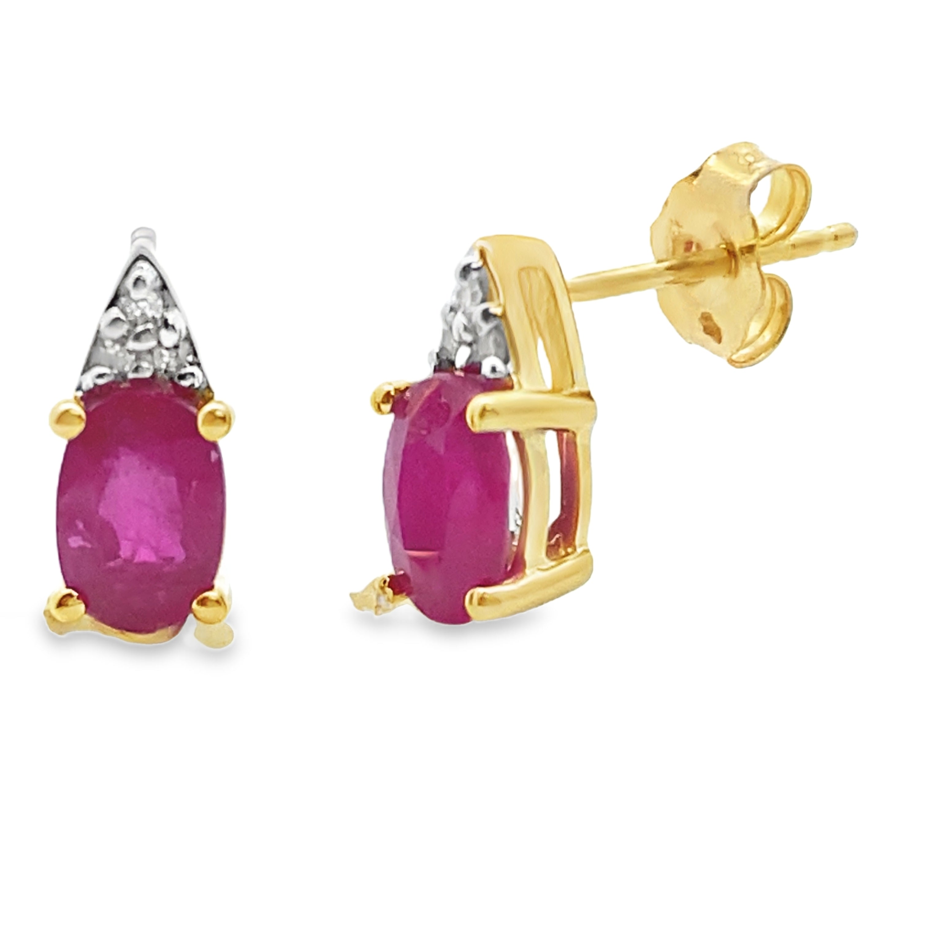 1.38ct Ruby Diamond Stud Earrings 10K Yellow Gold