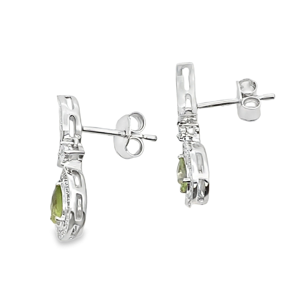 .52ct Peridot Diamond Dangle Earrings 10K White Gold
