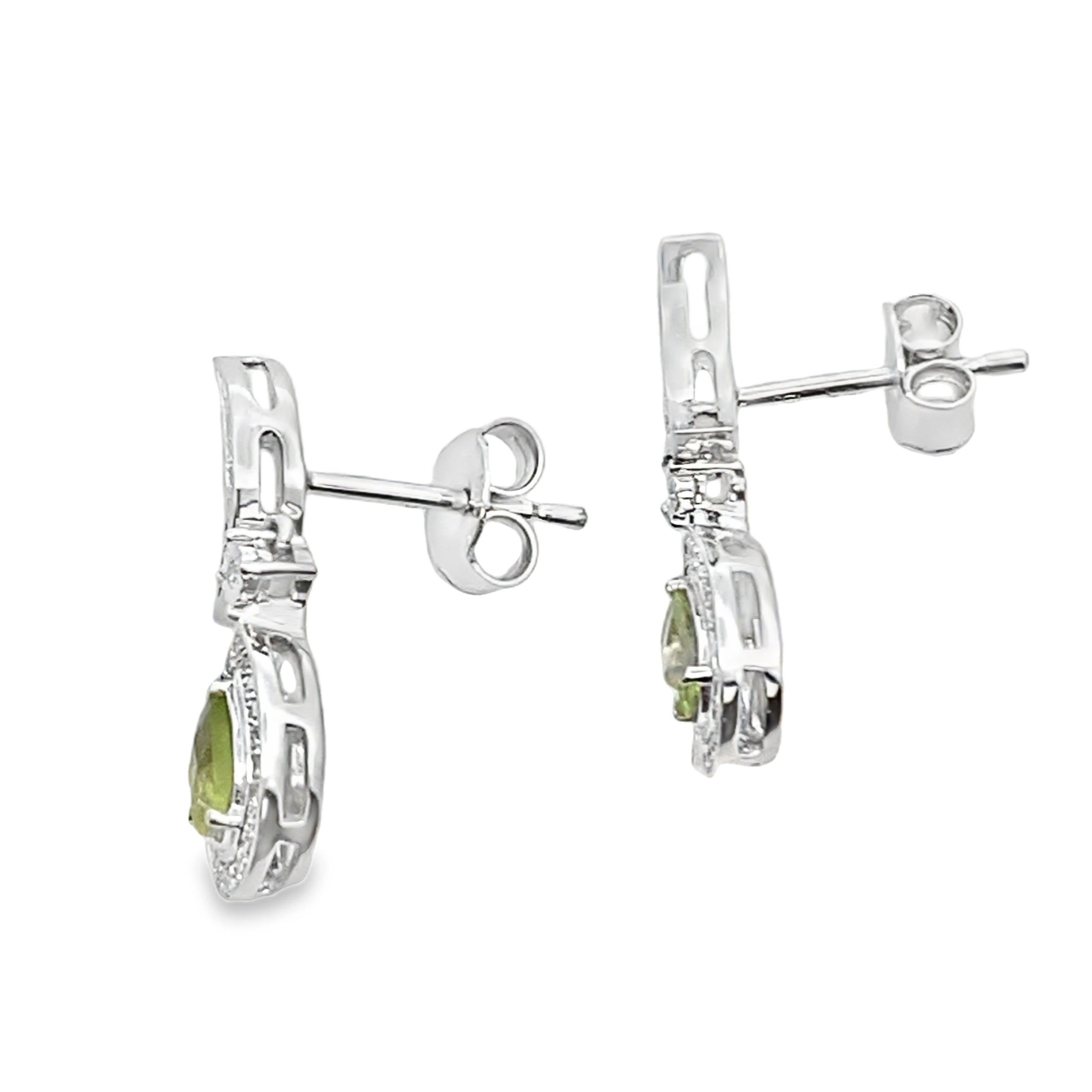 .52ct Peridot Diamond Dangle Earrings 10K White Gold