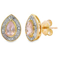 Rose Quartz Diamond Stud Earrings 10K Yellow Gold