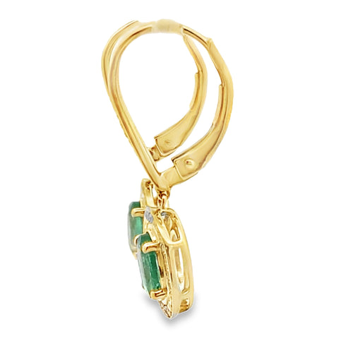 .90ct Emerald Diamond Dangle Earrings 10KT Yellow Gold