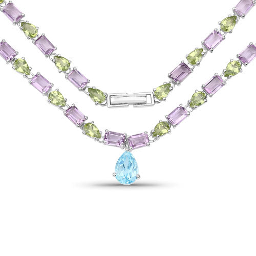 32.50 Carat Genuine Multi-Stone .925 Sterling Silver Necklace