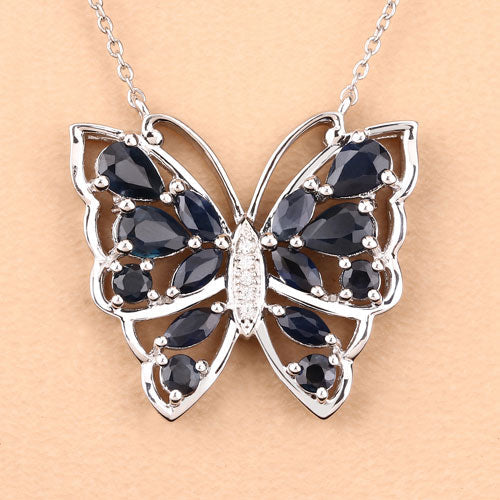 2.94 Carat Genuine Blue Sapphire and White Zircon .925 Sterling Silver Necklace