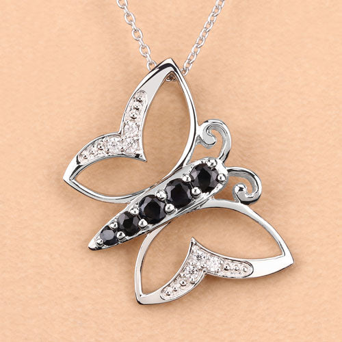 0.56 Carat Genuine Blue Sapphire and White Zircon .925 Sterling Silver Necklace