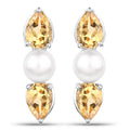 2.78 Carat Genuine Citrine and Pearl .925 Sterling Silver Earrings