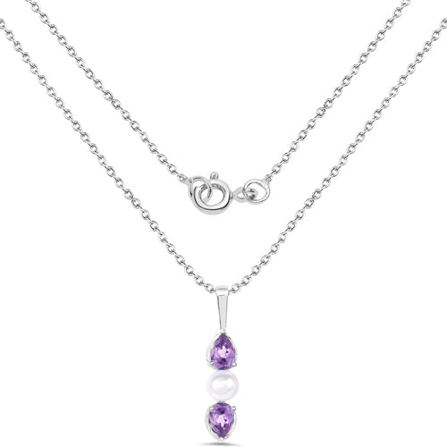 1.34 Carat Genuine Amethyst and Pearl .925 Sterling Silver Pendant