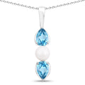 1.56 Carat Genuine Blue Topaz and Pearl .925 Sterling Silver Pendant