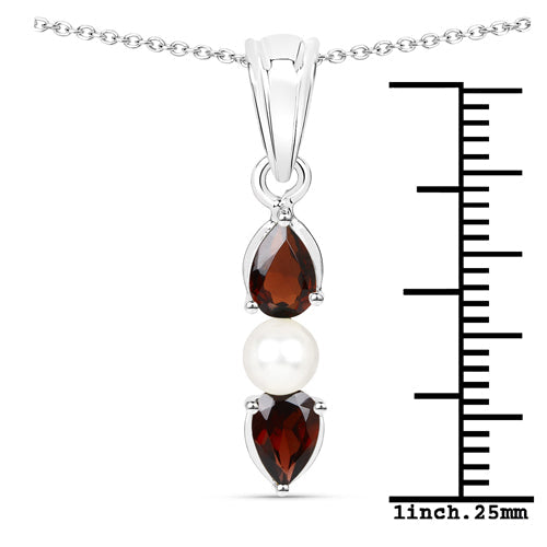 1.50 Carat Genuine Garnet and Pearl .925 Sterling Silver Pendant