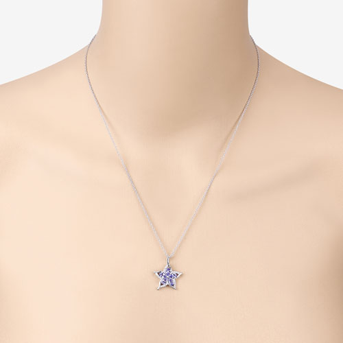 1.17 Carat Genuine Tanzanite and White Zircon .925 Sterling Silver Pendant