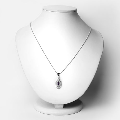 0.54 Carat Genuine Amethyst and White Topaz .925 Sterling Silver Pendant