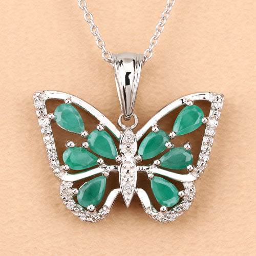 1.91 Carat Genuine Emerald and White Zircon .925 Sterling Silver Pendant