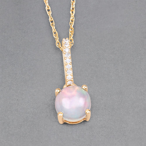 0.53 Carat Genuine Ethiopian Opal and White Diamond 10K Yellow Gold Pendant