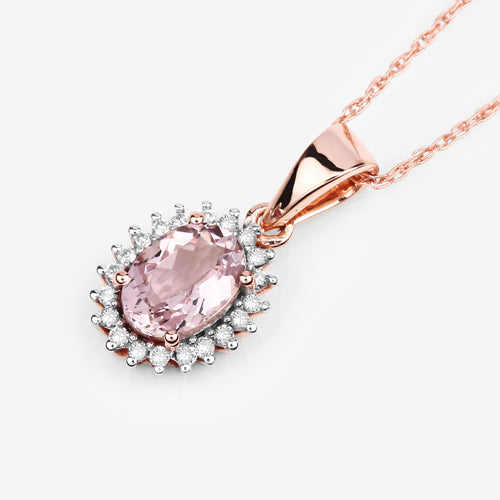0.81 Carat Genuine Morganite and White Diamond 14K Rose Gold Pendant