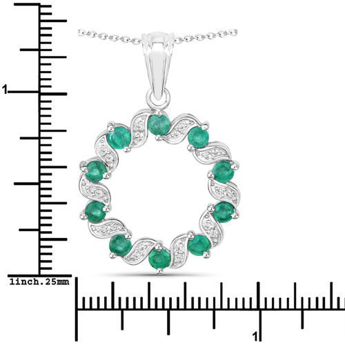 1.10 Carat Genuine Emerald and White Topaz .925 Sterling Silver Pendant