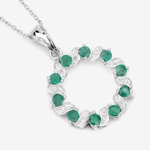 1.10 Carat Genuine Emerald and White Topaz .925 Sterling Silver Pendant