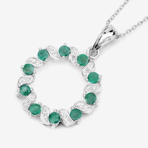 1.10 Carat Genuine Emerald and White Topaz .925 Sterling Silver Pendant