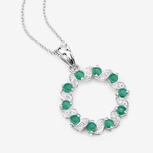 1.10 Carat Genuine Emerald and White Topaz .925 Sterling Silver Pendant