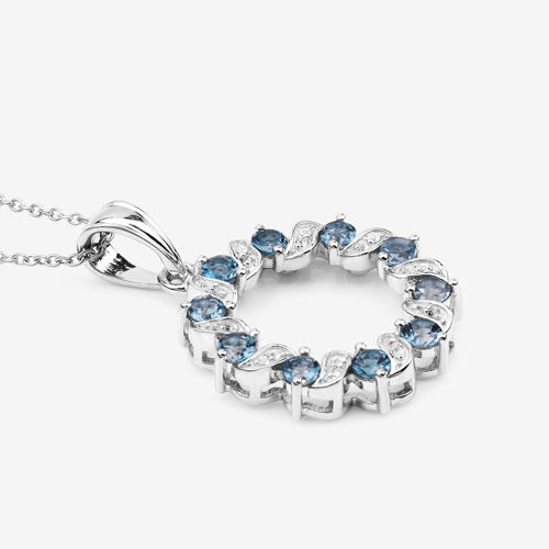 1.50 Carat Genuine London Blue Topaz and White Topaz .925 Sterling Silver Pendant