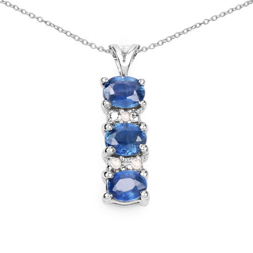 0.64 Carat Genuine Blue Sapphire and White Diamond .925 Sterling Silver Pendant