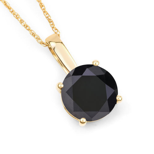3.12 Carat Genuine Black Diamond 14K Yellow Gold Pendant