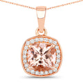1.36 Carat Genuine Morganite and White Diamond 14K Rose Gold Pendant