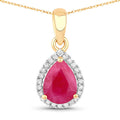 1.55 Carat Genuine Ruby and White Diamond 10K Yellow Gold Pendant