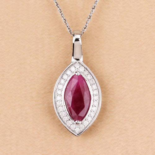 1.52 Carat Genuine Ruby and White Diamond 10K White Gold Pendant