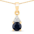 0.88 Carat Genuine Blue Sapphire and White Diamond 10K Yellow Gold Pendant