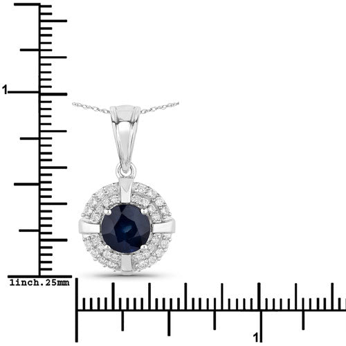 1.71 Carat Genuine Blue Sapphire and White Diamond 10K White Gold Pendant