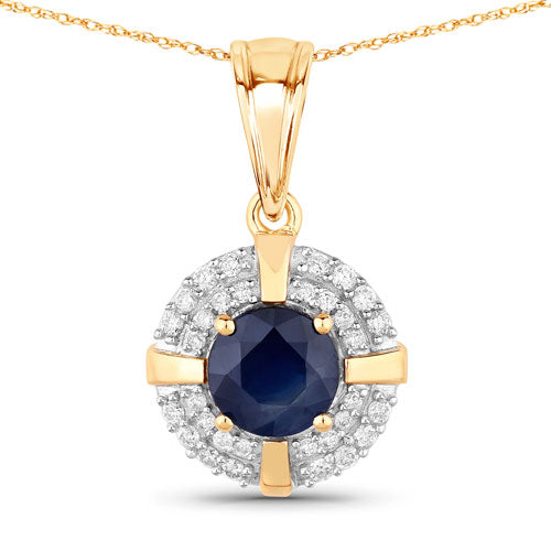 1.71 Carat Genuine Blue Sapphire and White Diamond 10K Yellow Gold Pendant