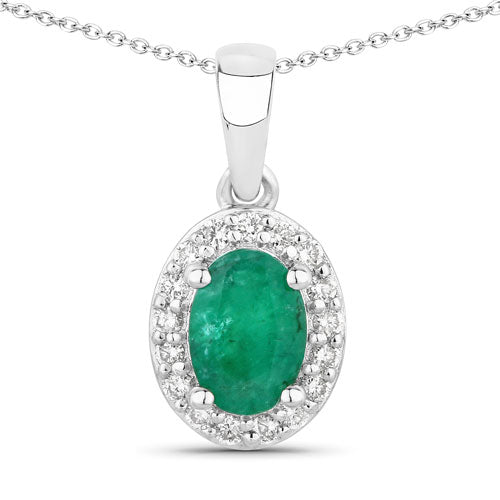 0.89 Carat Genuine Zambian Emerald and Lab-Grown Diamond .925 Sterling Silver Pendant