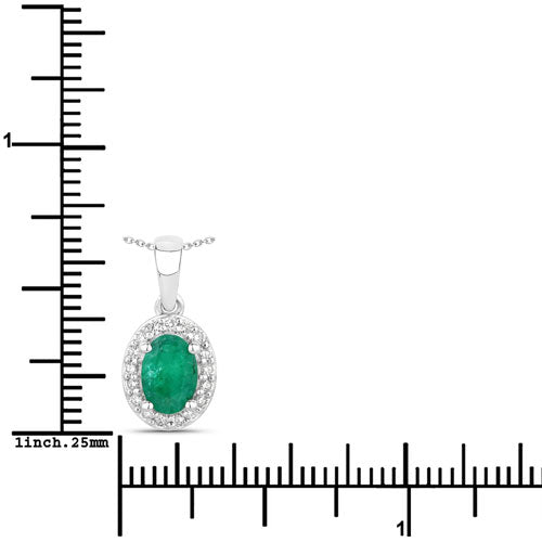 0.89 Carat Genuine Zambian Emerald and Lab-Grown Diamond .925 Sterling Silver Pendant
