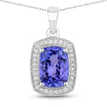 3.01 Carat Genuine Tanzanite and White Diamond 14K White Gold Pendant