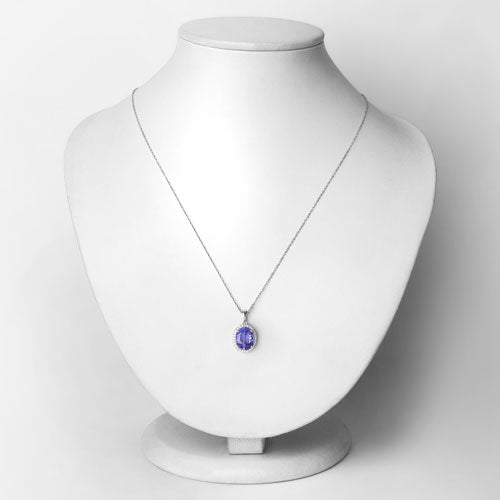 2.85 Carat Genuine Tanzanite and White Diamond 14K White Gold Pendant