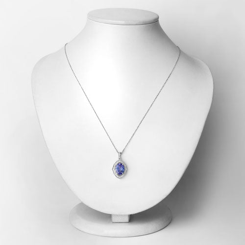 3.02 Carat Genuine Tanzanite and White Diamond 14K White Gold Pendant