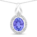 3.05 Carat Genuine Tanzanite and White Diamond 14K White Gold Pendant