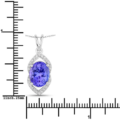 3.34 Carat Genuine Tanzanite and White Diamond 14K White Gold Pendant