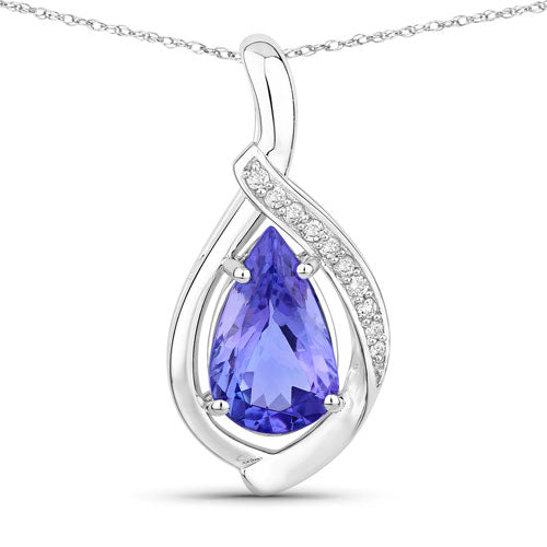 2.67 Carat Genuine Tanzanite and White Diamond 14K White Gold Pendant