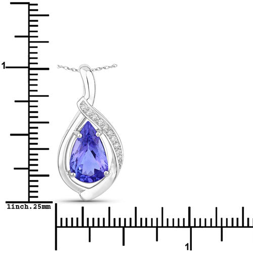 2.67 Carat Genuine Tanzanite and White Diamond 14K White Gold Pendant