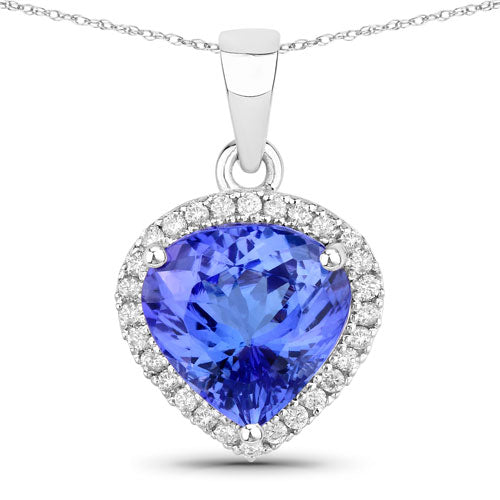 2.91 Carat Genuine Tanzanite and White Diamond 14K White Gold Pendant