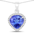 2.91 Carat Genuine Tanzanite and White Diamond 14K White Gold Pendant