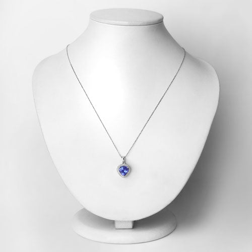 2.91 Carat Genuine Tanzanite and White Diamond 14K White Gold Pendant