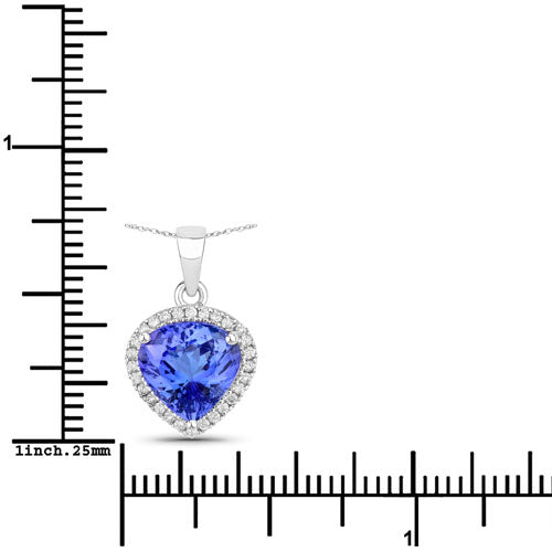 2.91 Carat Genuine Tanzanite and White Diamond 14K White Gold Pendant